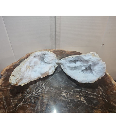 3.88lbs Large Pair Geode Crystal Moroccan Quartz W /Stand