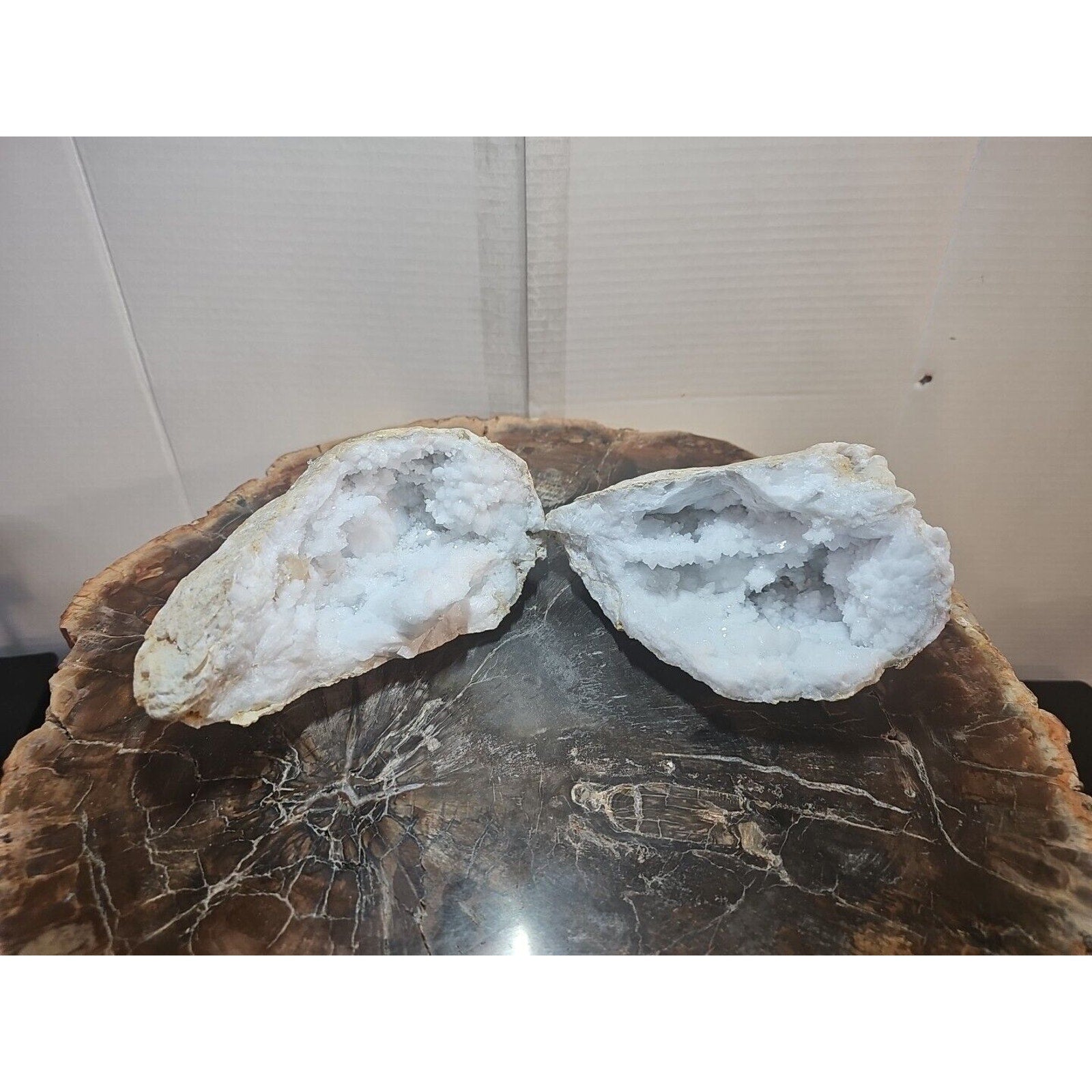 3.88lbs Large Pair Geode Crystal Moroccan Quartz W /Stand