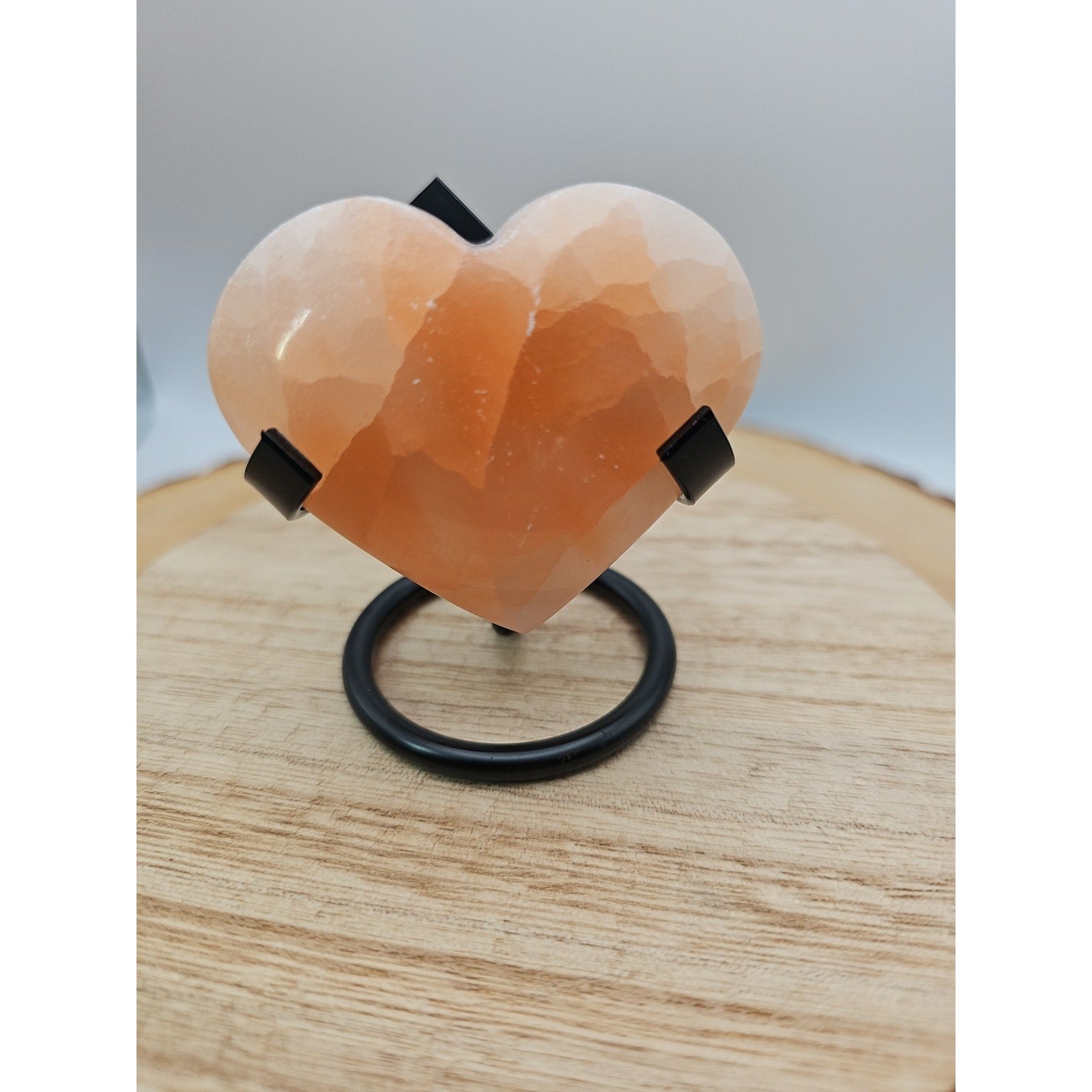 Peach Selenite Palm Stone W/stand 1each