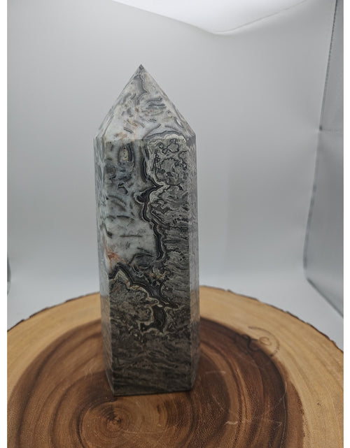 Load image into Gallery viewer, 3.69LB 1Pcs Natural Gray Crazy Lace Jasper Crystal Point Tower Healing
