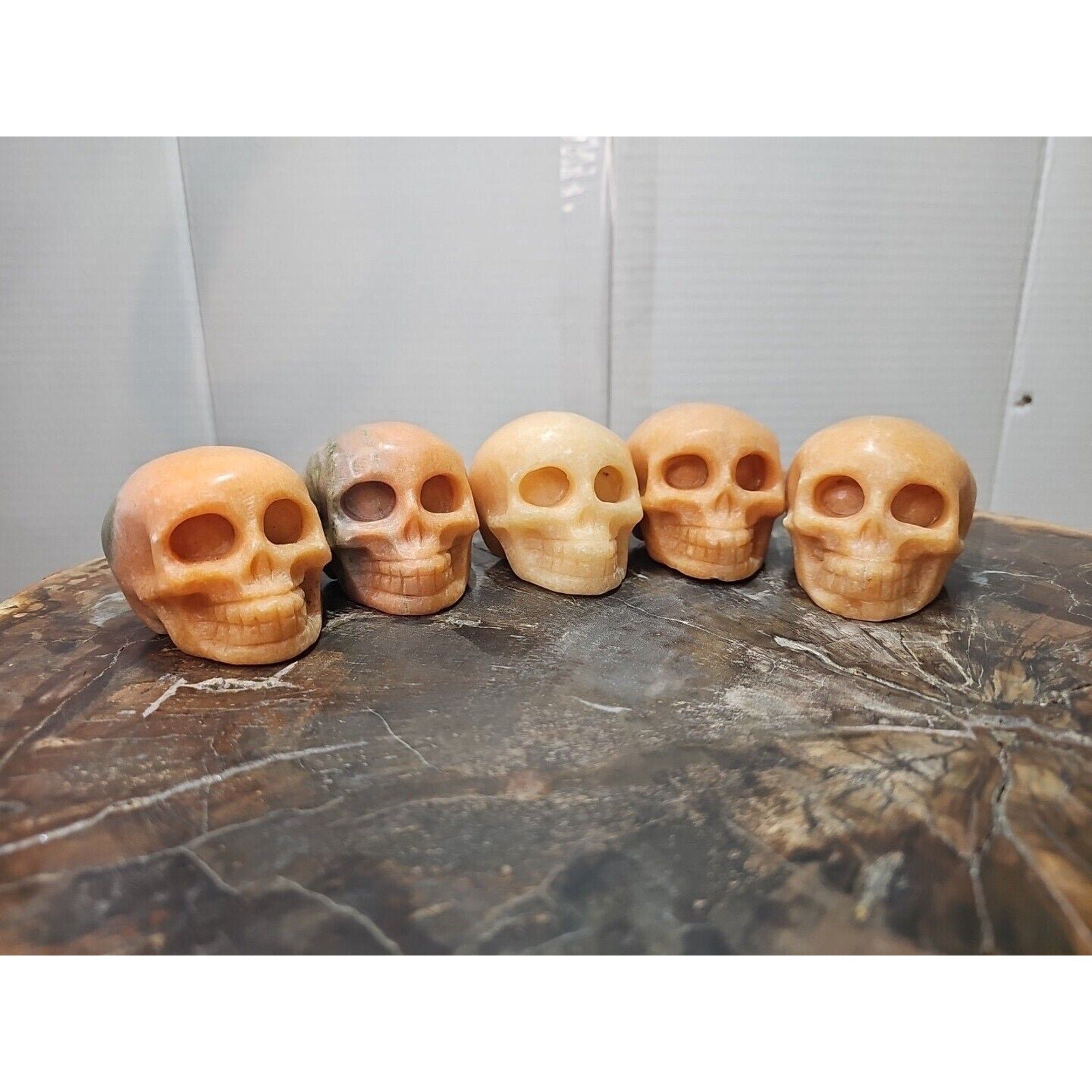 1Pcs Natural Sunstone Quartz Crystal Skull Carving Head Healing Brazil