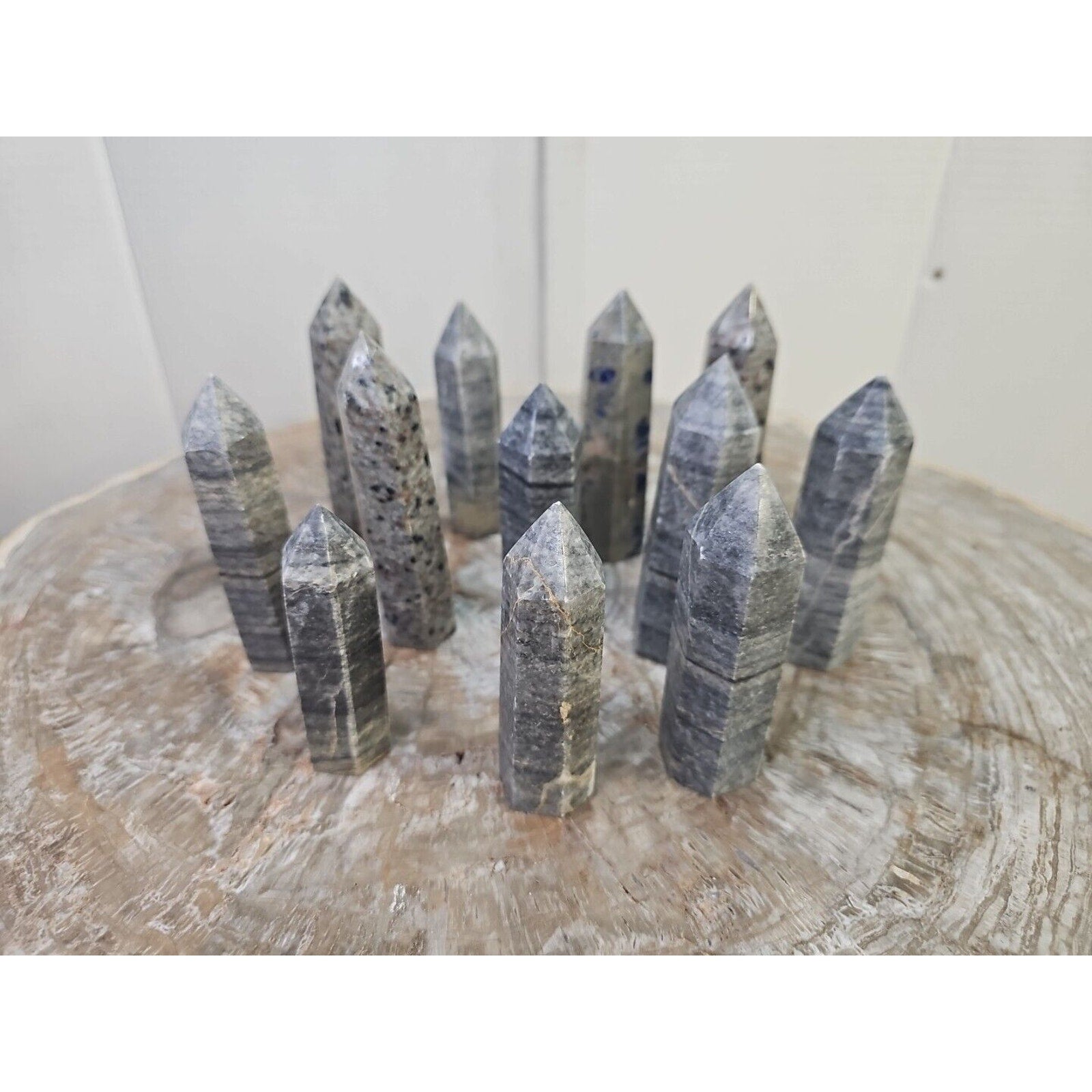 2.41LB 12Pcs A Set Of Natural Quartz Crystal Jasper Point Tower Polished Healing