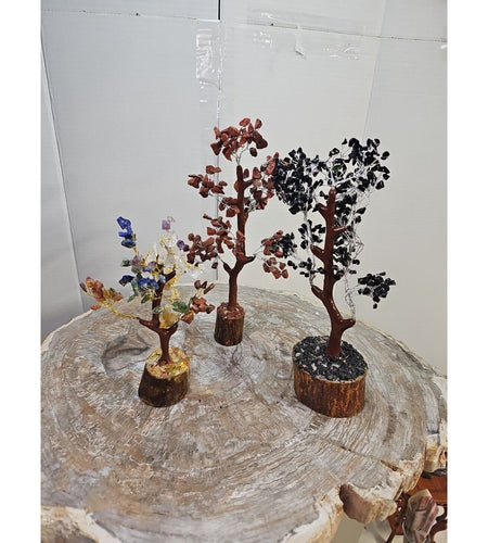 3 Pcs 300 Carnelian+Amethyst+Crystal Gemstones Golden Branches Bonsai Tree