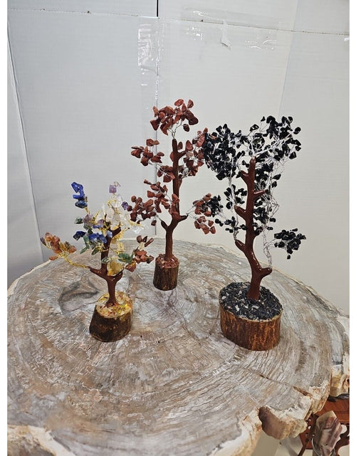 Load image into Gallery viewer, 3 Pcs 300 Carnelian+Amethyst+Crystal Gemstones Golden Branches Bonsai Tree
