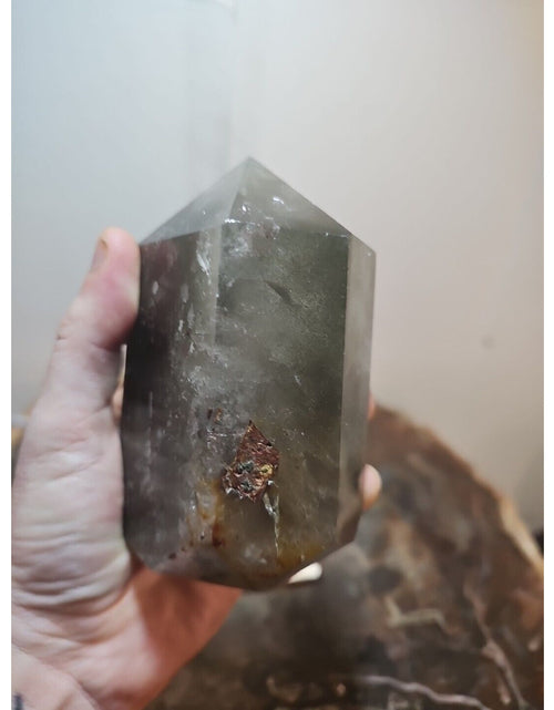 Load image into Gallery viewer, 1.73LB Natural Green Ghost Phantom Quartz Crystal Obelisk Wand Point Healing.
