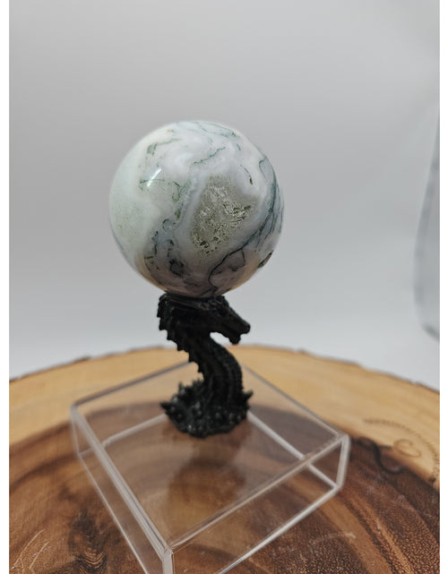 Load image into Gallery viewer, Tree Agate Sphere .45lb 53mm W/Dragon Stand
