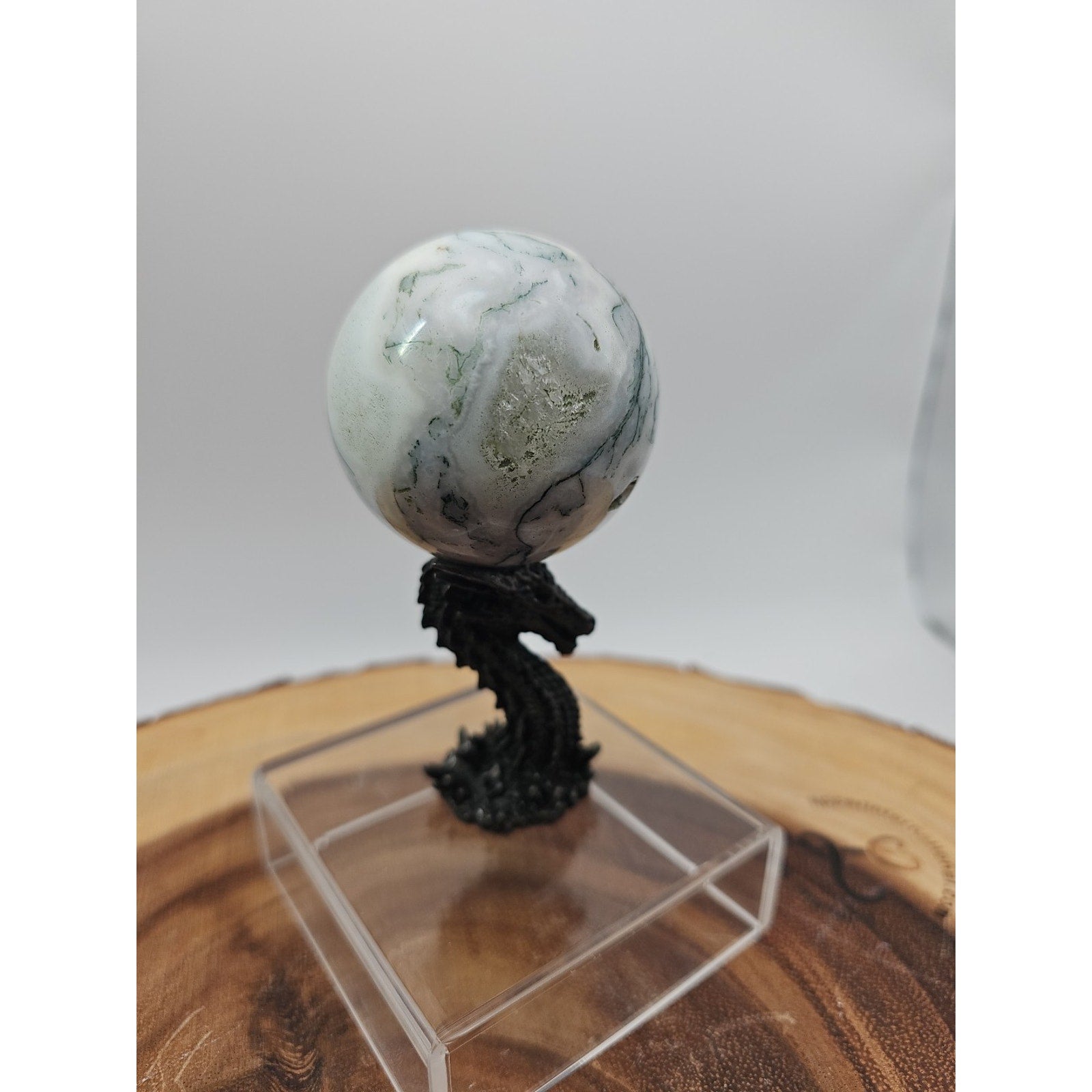 Tree Agate Sphere .45lb 53mm W/Dragon Stand