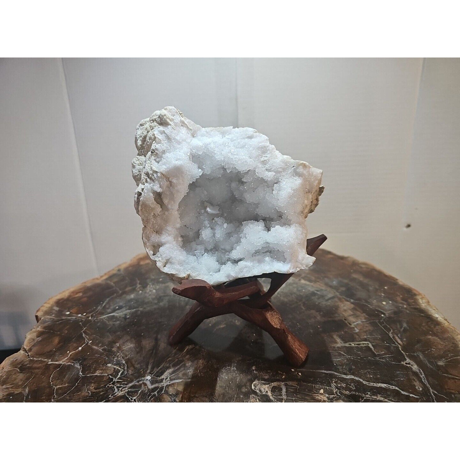 2.66lbs Geode Crystal Moroccan Quartz W /Stand