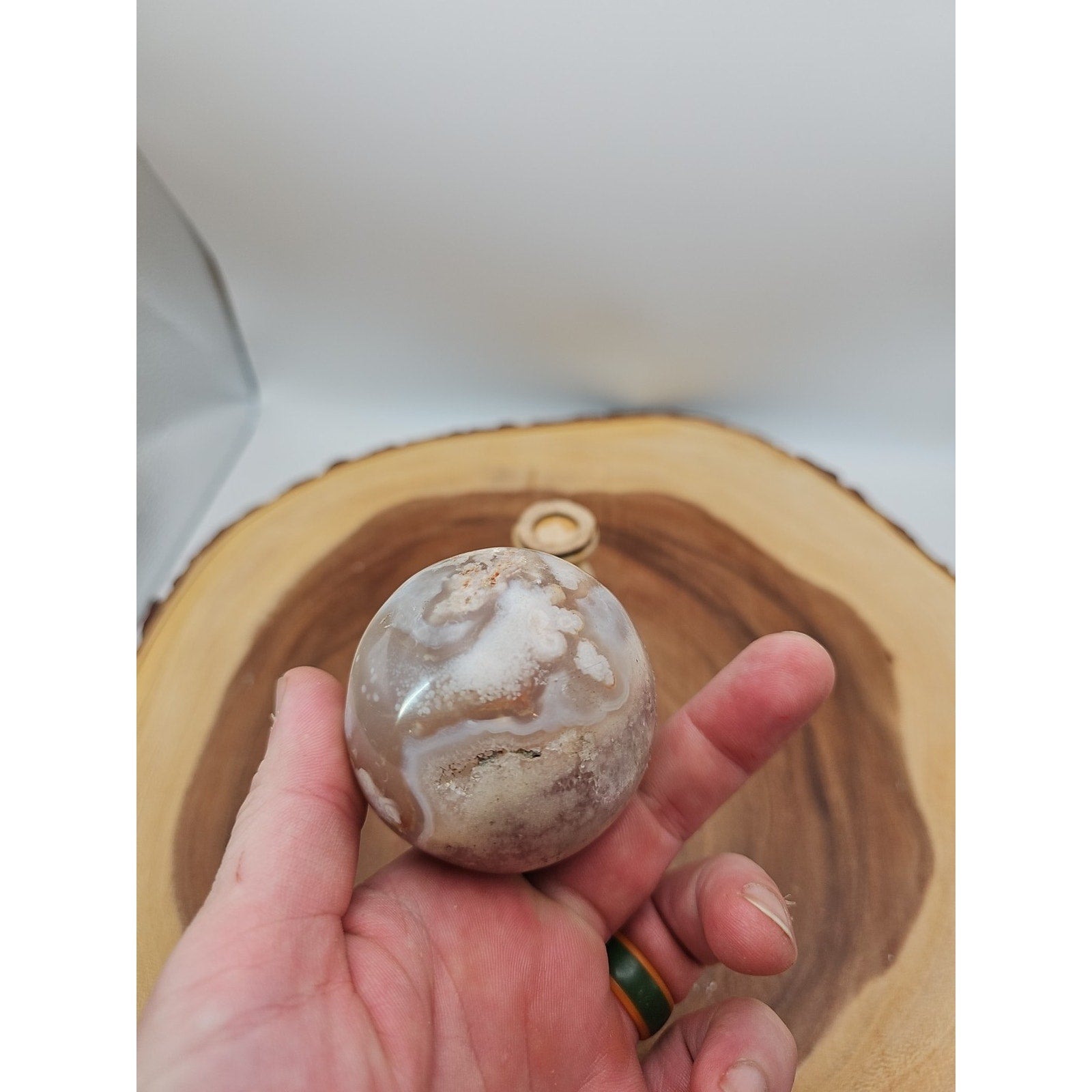 Flower agate sphere .59lbs W/stand