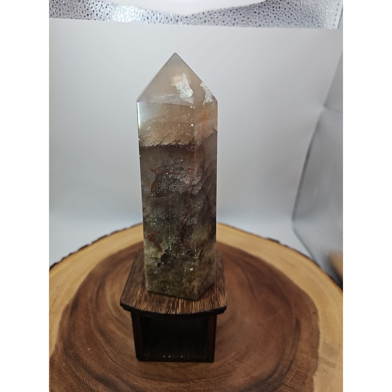 1.95lb Fluorite Quartz Crystal Point W/Stand