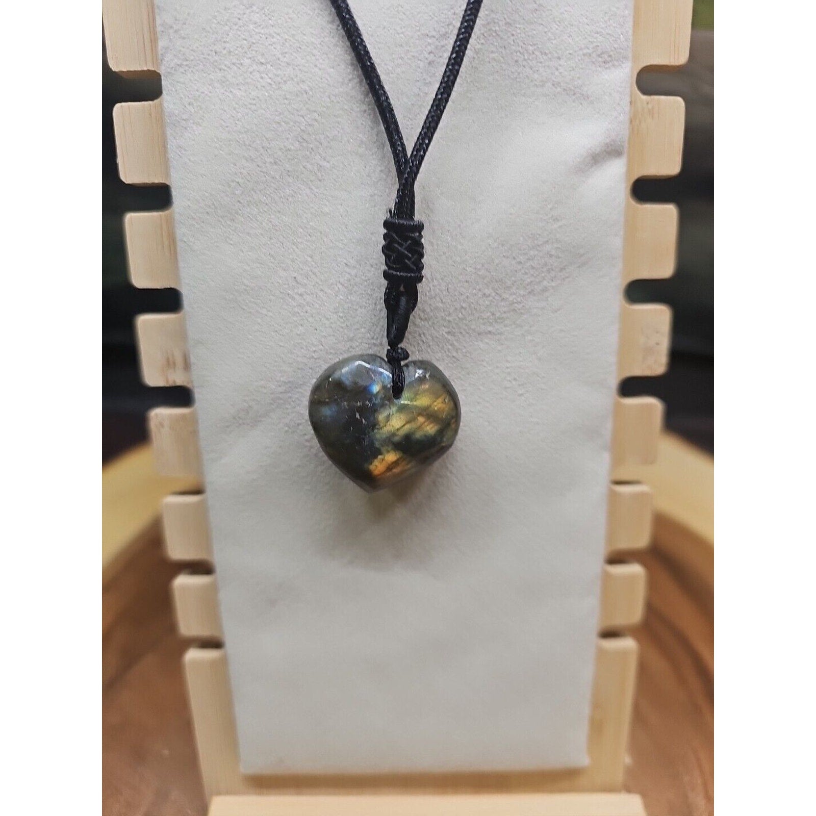 Labradorite Cord Necklace Healing/Protection Heart