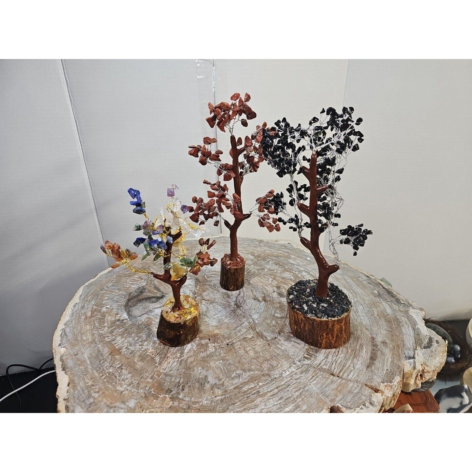 3 Pcs 300 Carnelian+Amethyst+Crystal Gemstones Golden Branches Bonsai Tree