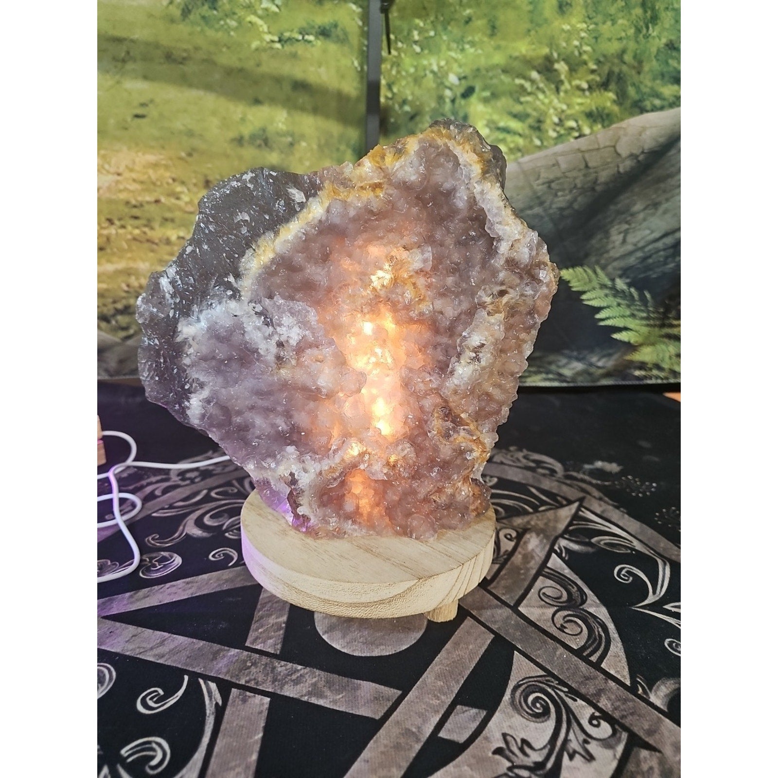 11.9LB Natural fluorite quartz crystal Cluster specimen W/led Back Light Stand