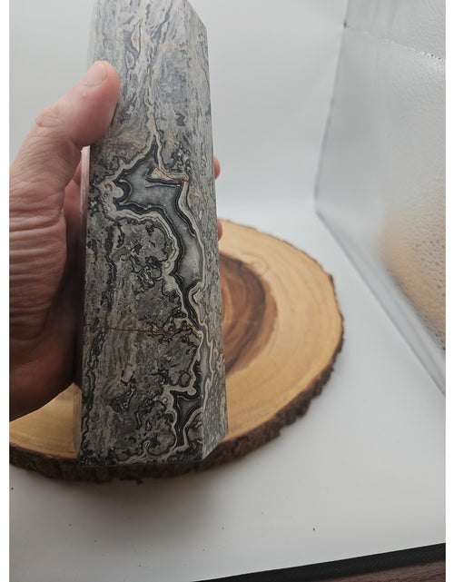 Load image into Gallery viewer, 3.81LB 1Pcs Natural Gray Crazy Lace Jasper Crystal Point Tower Healing
