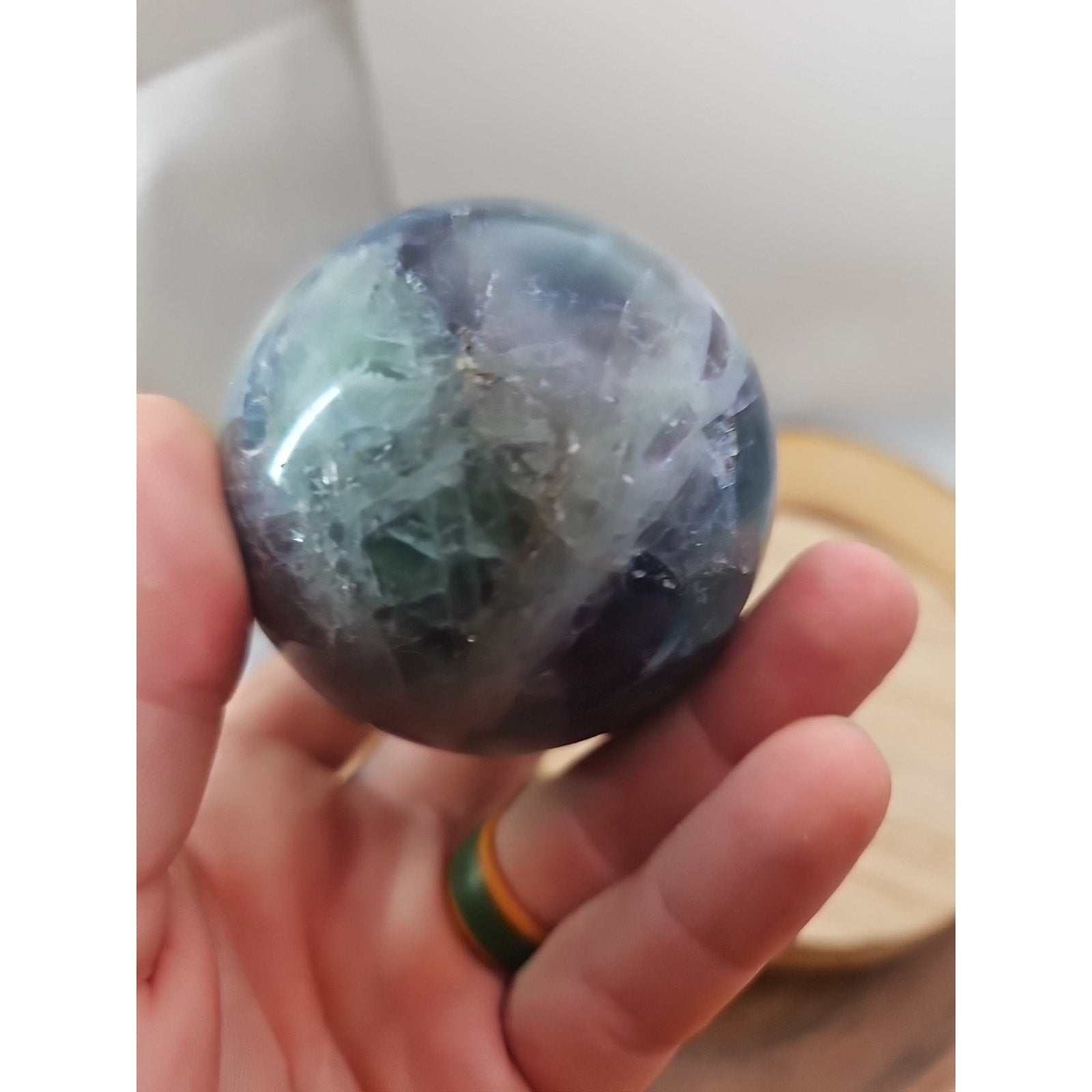 1.10lb Natural Rainbow Fluorite Quartz Crystal Sphere Ball Polished