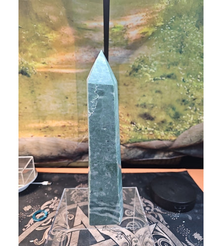 4.69lbs 12in Tall Green Jasper Crystal Point Tower Healing