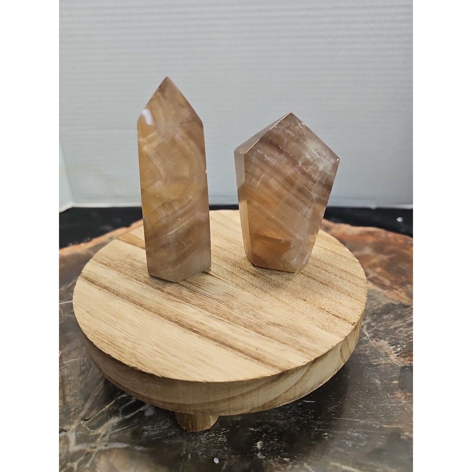 2Pcs Natural Rainbow Fluorite Quartz Crystal Point Tower Polished Healing