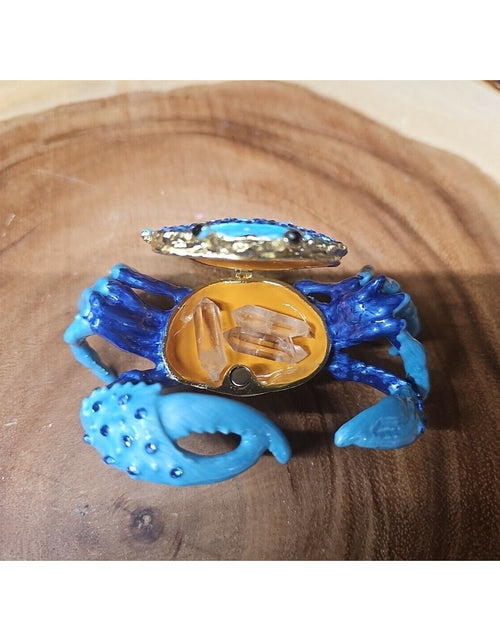 Load image into Gallery viewer, Crab Trinket Box W/3 Herkimer Diamonds Covered In Gemstones
