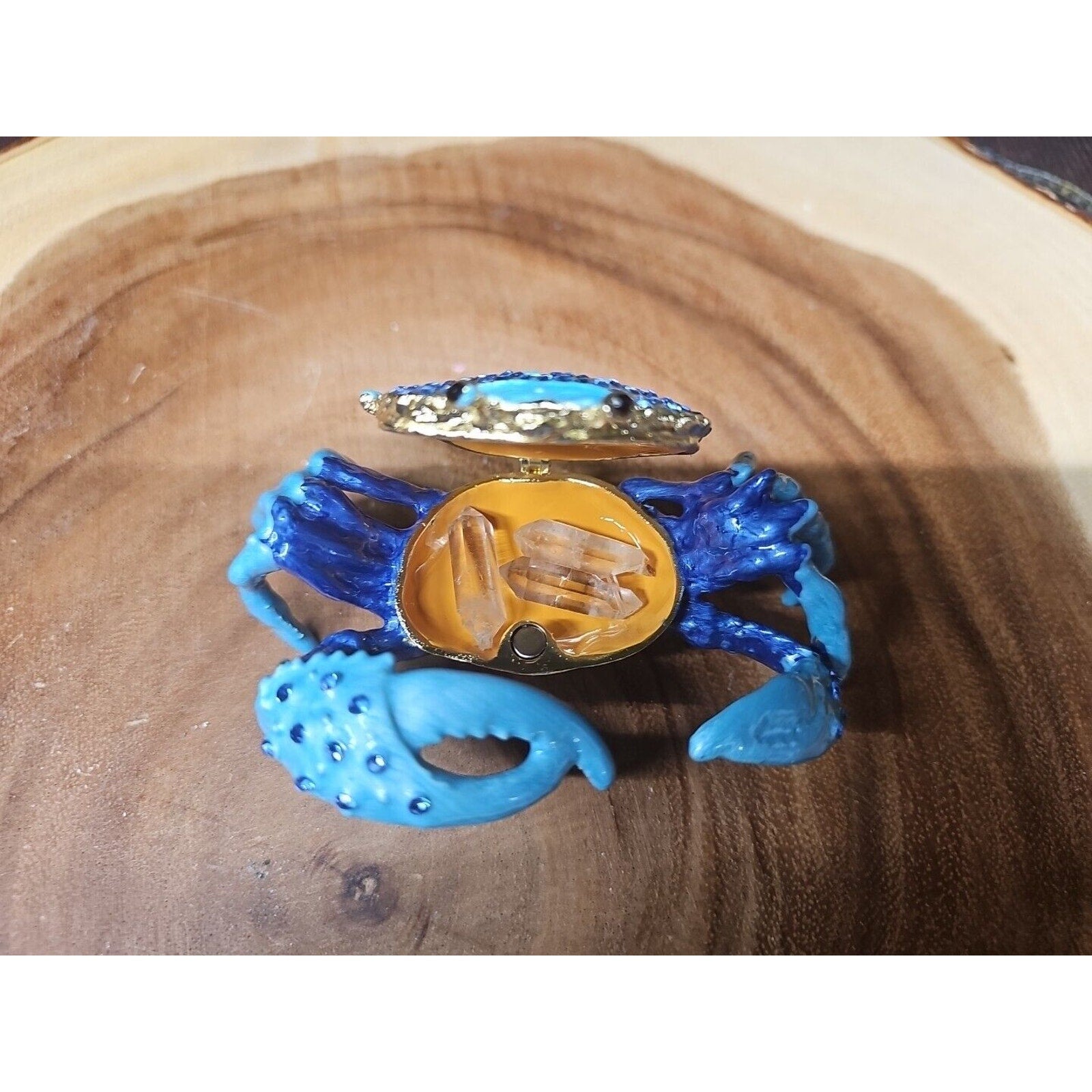 Crab Trinket Box W/3 Herkimer Diamonds Covered In Gemstones