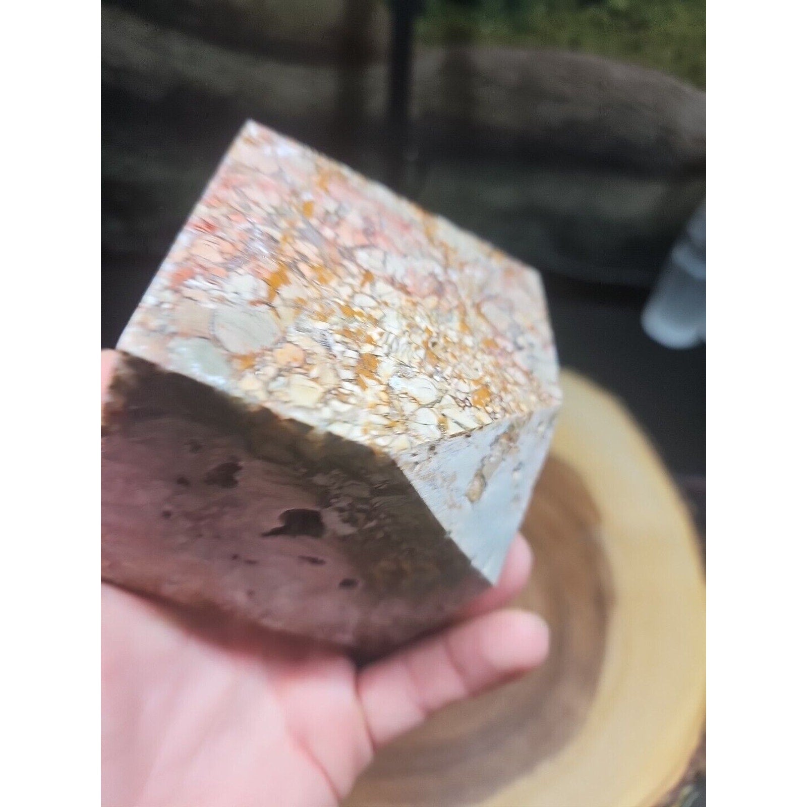 2.83LB 1Pcs Natural Ocean Jasper Onyx Quartz Crystal Geode Square Heptahedron