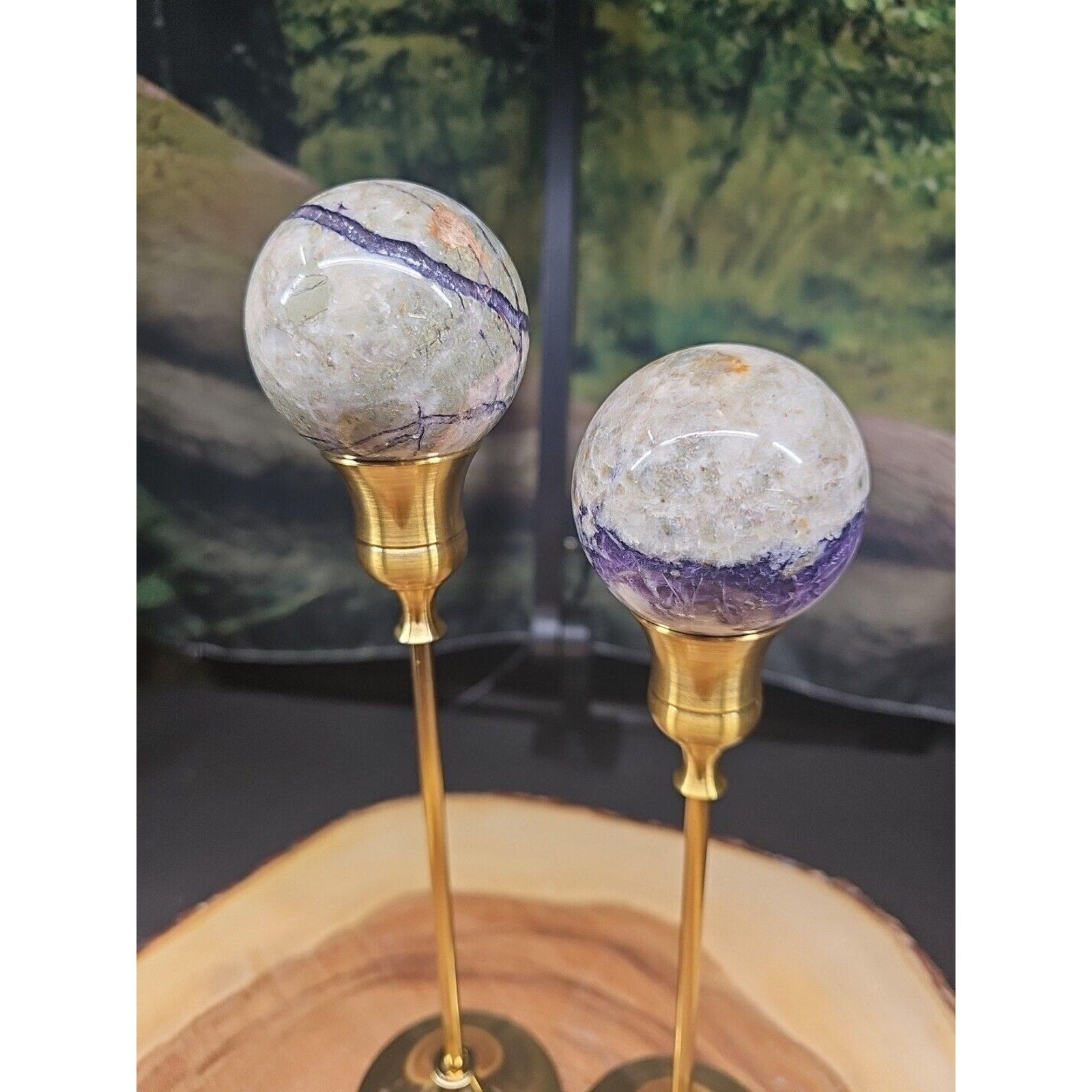 Amethyst Chevron Sphere Pair W/Stands