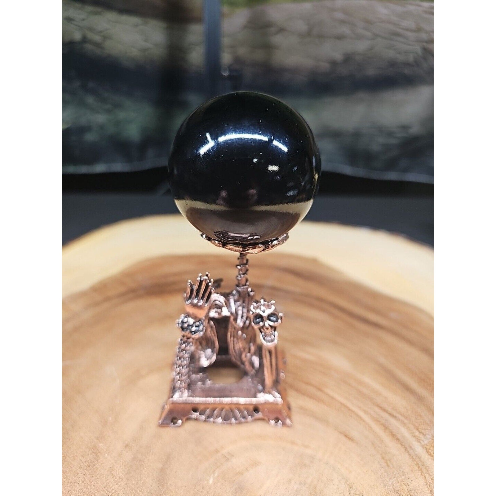 Black Obsidian Quartz Sphere 50mm W/Stand