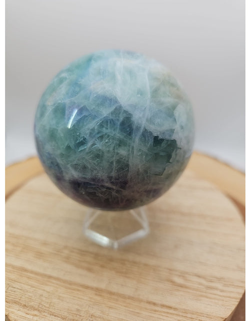 Load image into Gallery viewer, 1.46lb Natural Rainbow Fluorite Quartz Crystal Sphere Ball Polished
