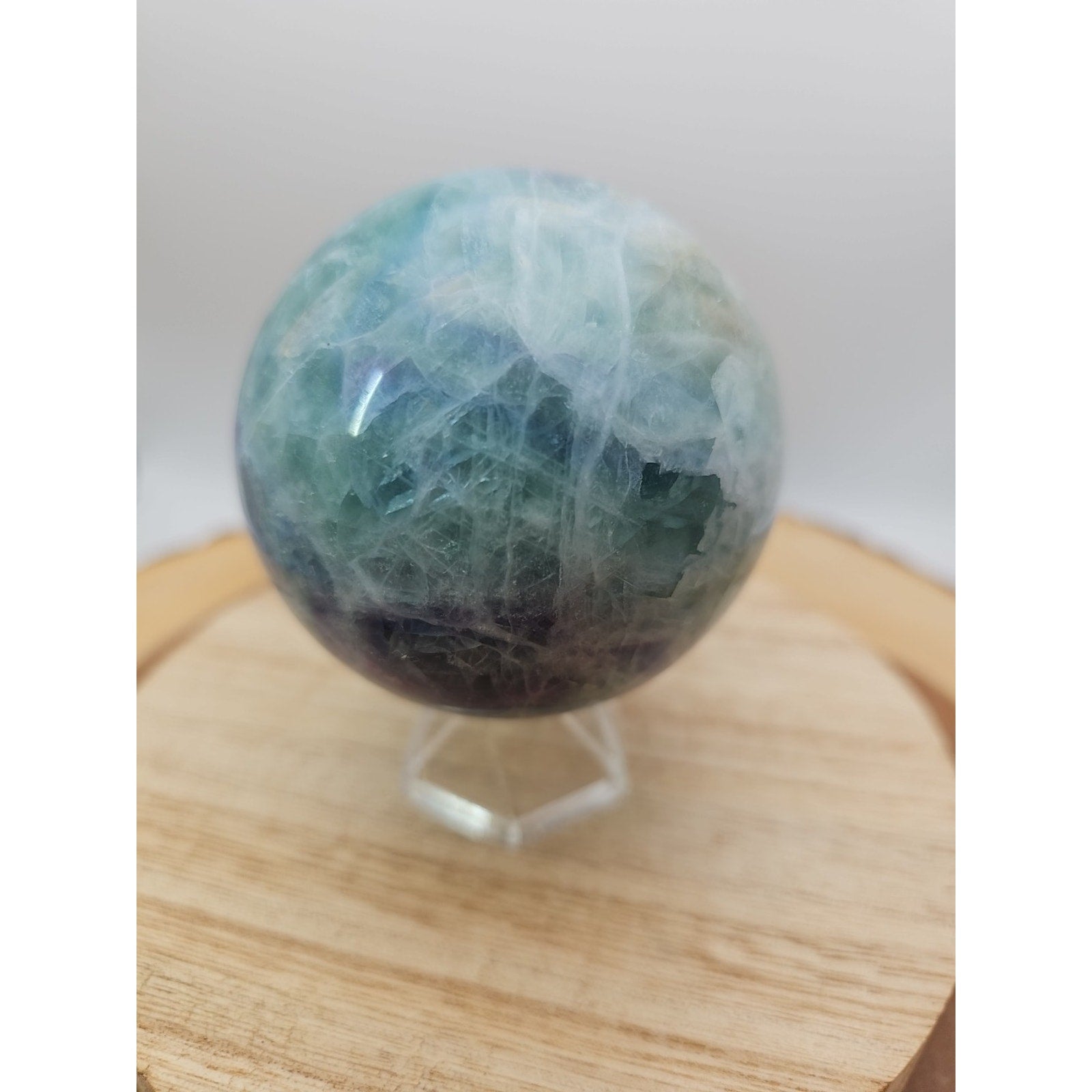 1.46lb Natural Rainbow Fluorite Quartz Crystal Sphere Ball Polished