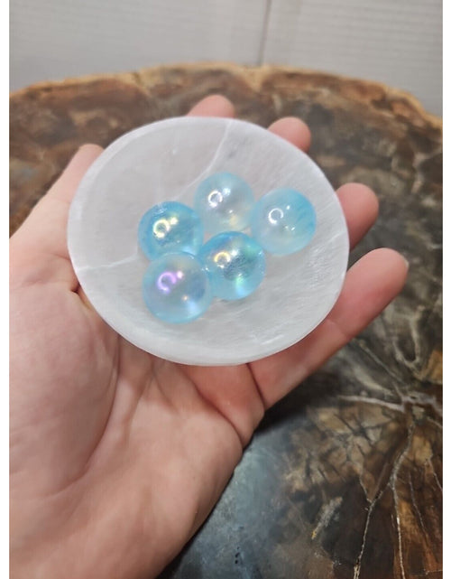 Load image into Gallery viewer, 5Pcs 224g Blue Rainbow Aqua Aura Quartz Crystal Sphere Balls with Selenite Bowl
