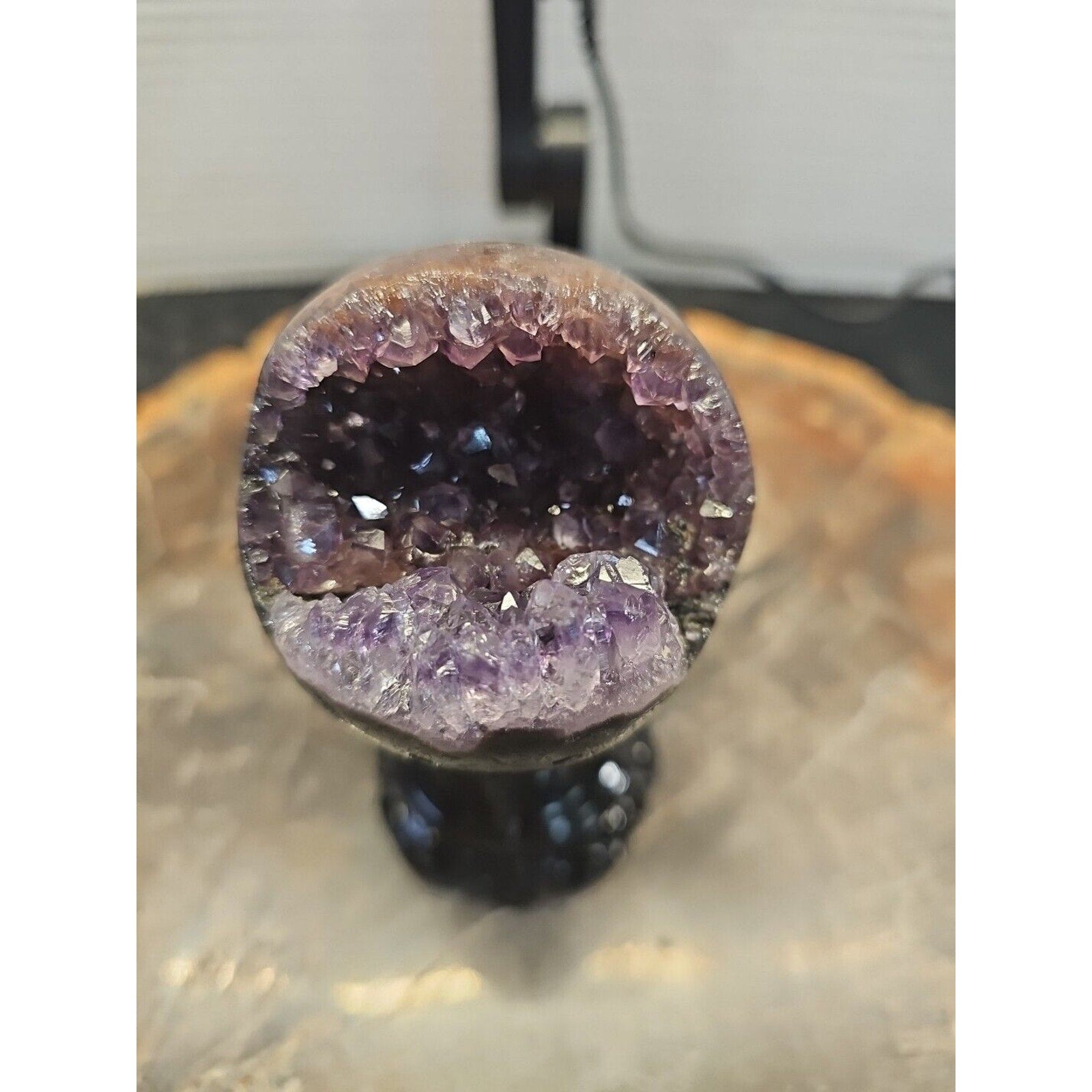 259G Natural Amethyst geode quartz cluster crystal specimen Healing W/Stand