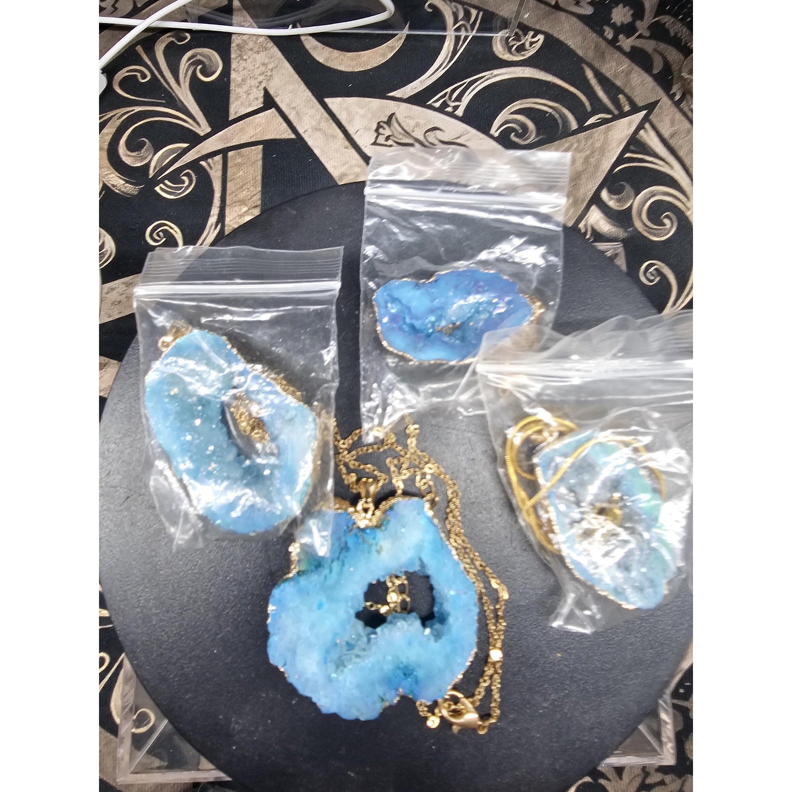 Blue Agate Necklace with 16in Chain