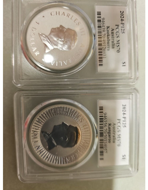 Load image into Gallery viewer, Ultra Breaks 2 coins Kookaburra &amp; Kangaroo MS70 9999 SILVER Pair
