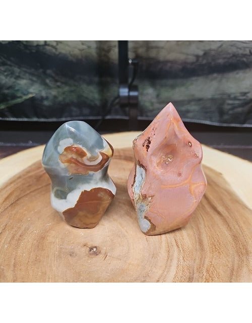 Load image into Gallery viewer, 1.40LB 2Pcs Natural Polychrome Ocean Jasper Crystal Flame Point Carved Healing
