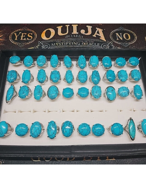 Load image into Gallery viewer, Wholesale Stone Ring Lot 40pcs W/ Box Multiple sizes Turquoise pattern
