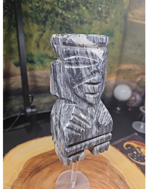 Load image into Gallery viewer, Carved Onyx Stone Aztec Mayan Tiki Sculpture 7in Tall 4lbs
