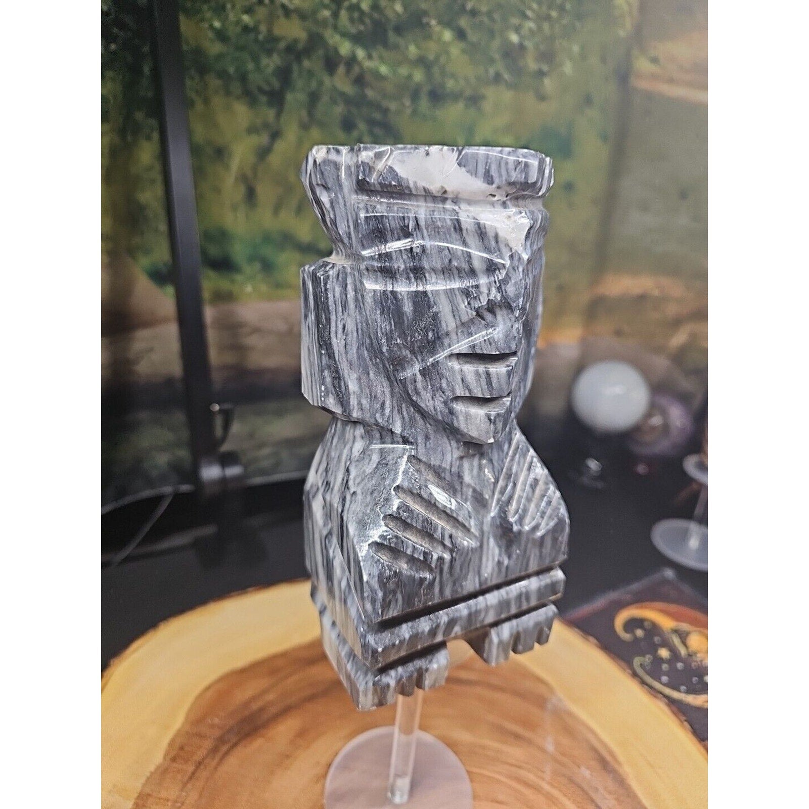 Carved Onyx Stone Aztec Mayan Tiki Sculpture 7in Tall 4lbs