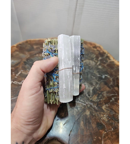 2 Lavender wrapped crystal W/ Huge White Selenite Healing