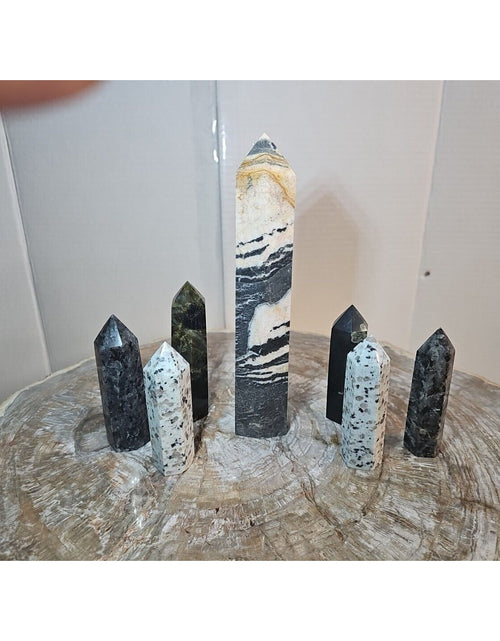 Load image into Gallery viewer, 2.67 Lbs 7Pcs Mix Lot Natural Zebra Rock Jasper Crystal Point Tower Sinkiang
