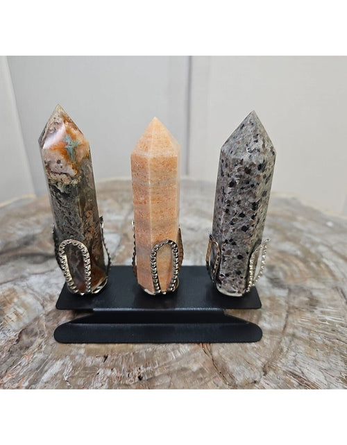 Load image into Gallery viewer, 313g 3Pcs A Set Of Natural Quartz Crystal Jasper Point Tower Polished W/STAND
