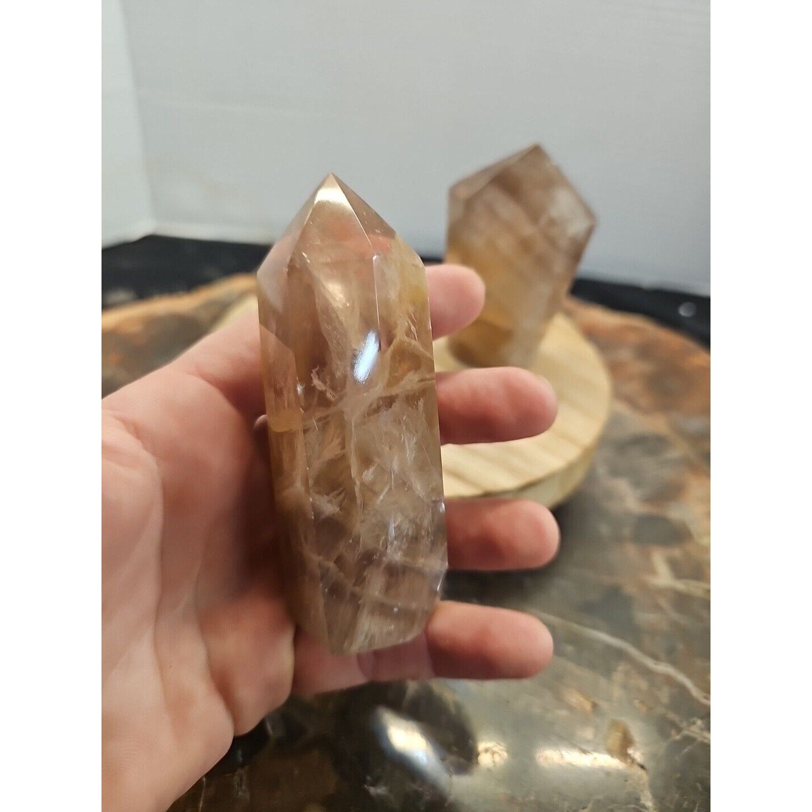 2Pcs Natural Rainbow Fluorite Quartz Crystal Point Tower Polished Healing