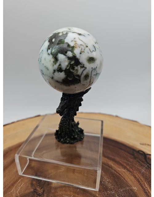 Load image into Gallery viewer, Tree Agate Sphere .45lb 53mm W/Dragon Stand
