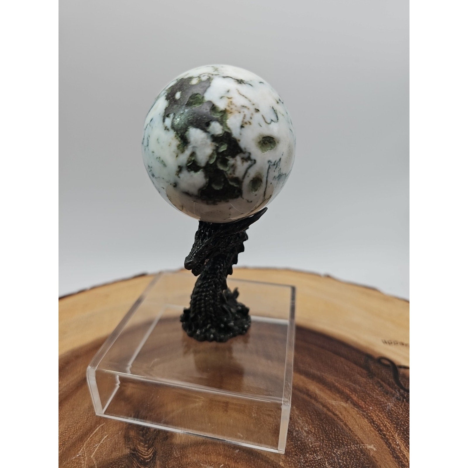 Tree Agate Sphere .45lb 53mm W/Dragon Stand
