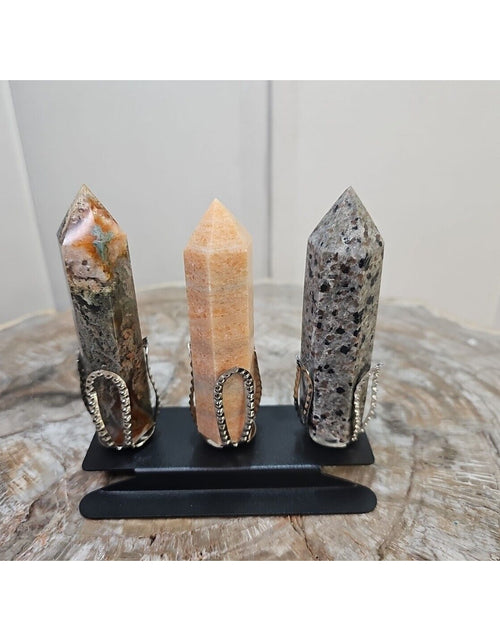 Load image into Gallery viewer, 313g 3Pcs A Set Of Natural Quartz Crystal Jasper Point Tower Polished W/STAND
