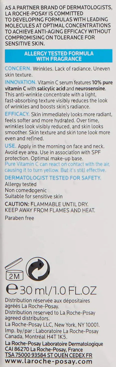 La Roche-Posay Pure Vitamin C Face Serum with Hyaluronic Acid & Salicylic Acid, Anti Aging Face Serum for Wrinkles & Uneven Skin Texture to Visibly Brighten & Smooth. Suitable for Sensitive Skin