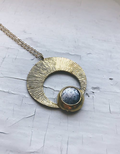 Load image into Gallery viewer, Crescent Moon Pendant with Dendritic Agate
