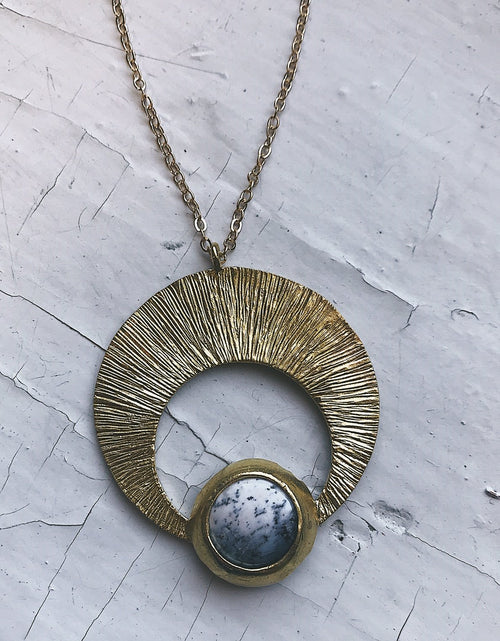 Load image into Gallery viewer, Crescent Moon Pendant with Dendritic Agate
