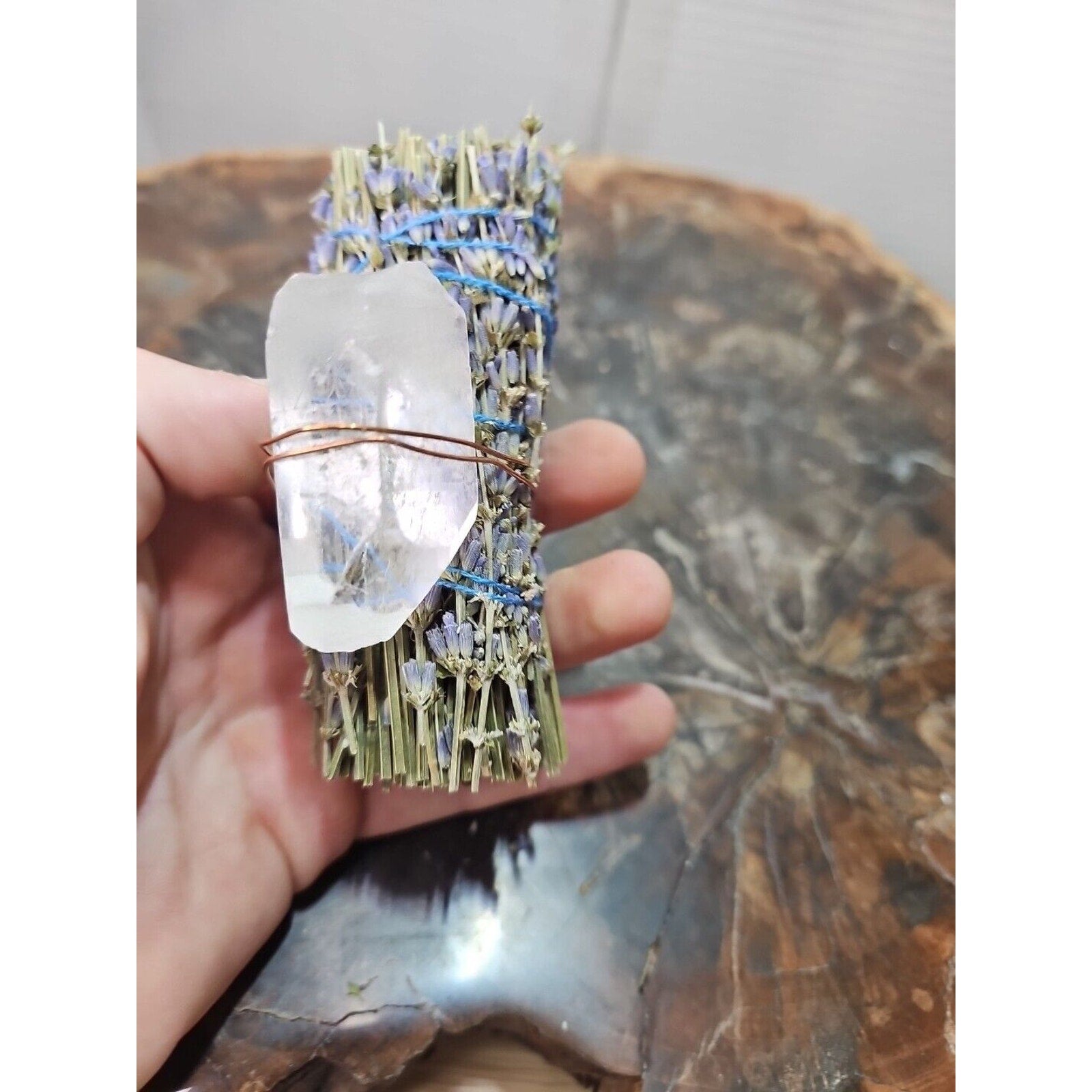 Lavender wrapped crystal W/ Huge White Quartz Healing