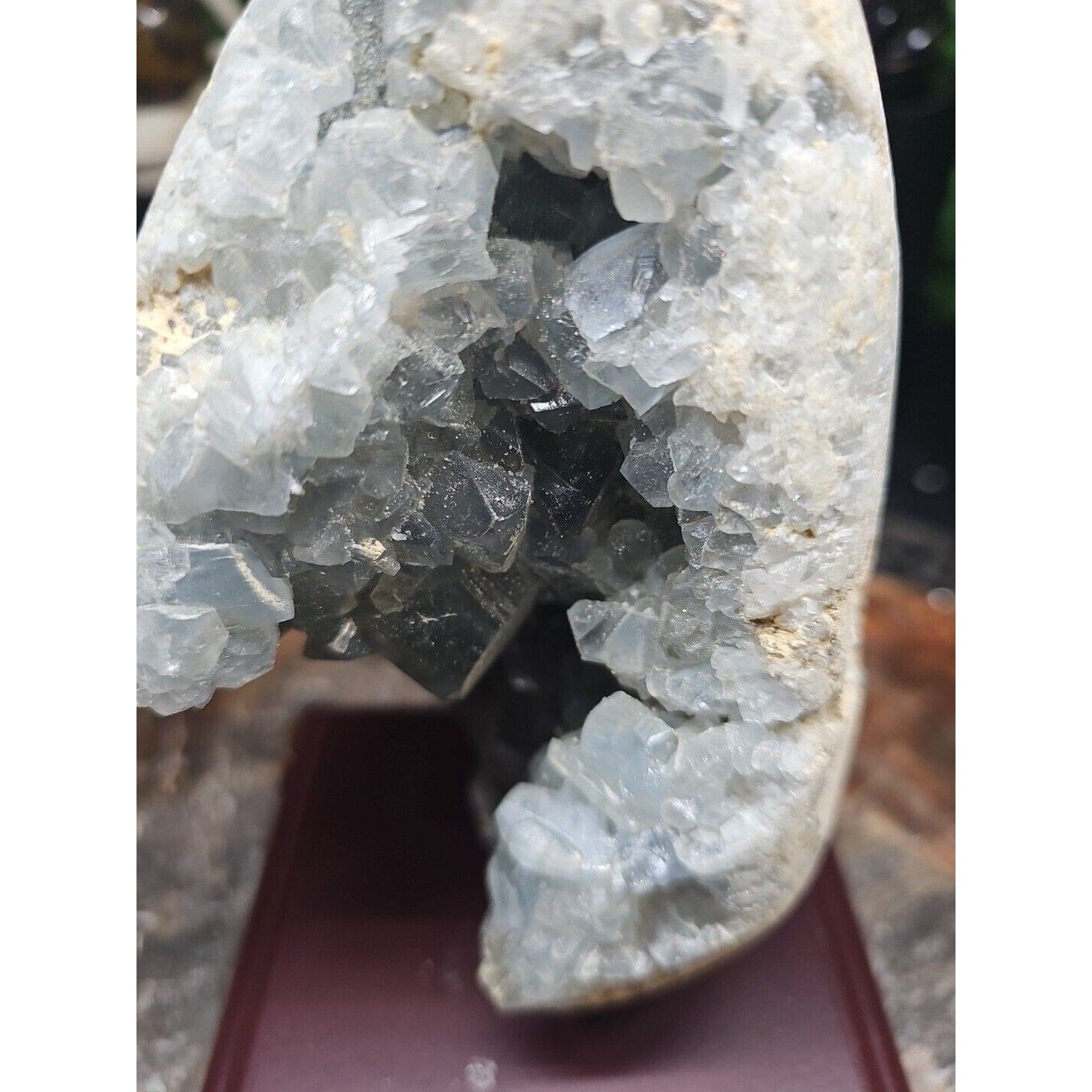 4.02LB Natural Beautiful Blue Celestite Crystal Geode W/ Stand