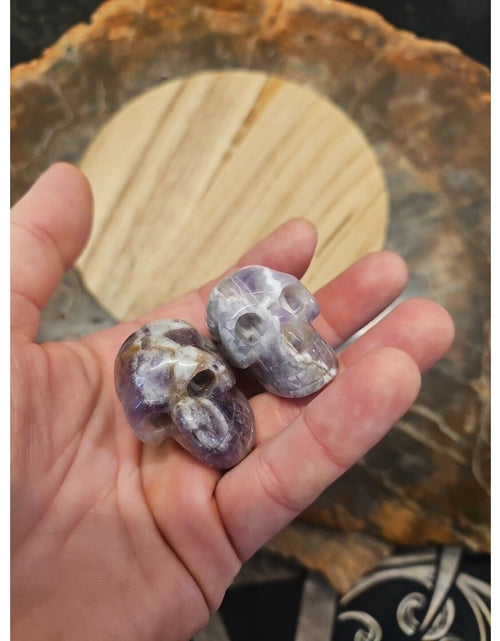 Load image into Gallery viewer, 1 Pair DREAM AMETHYST CRYSTAL SKULLS 93g BEAUTIFUL AMETHYST DISPLAY ☠️
