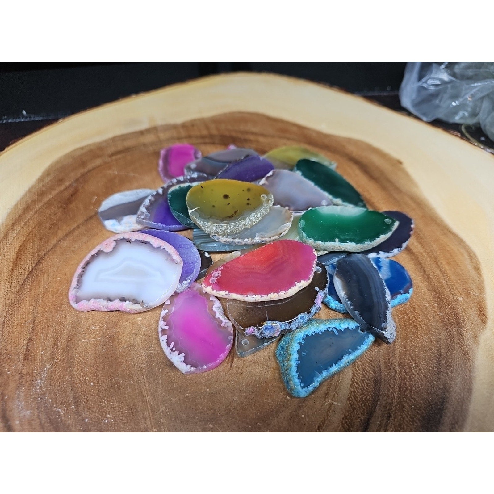 30 agate slices lot W/hole For Pendant